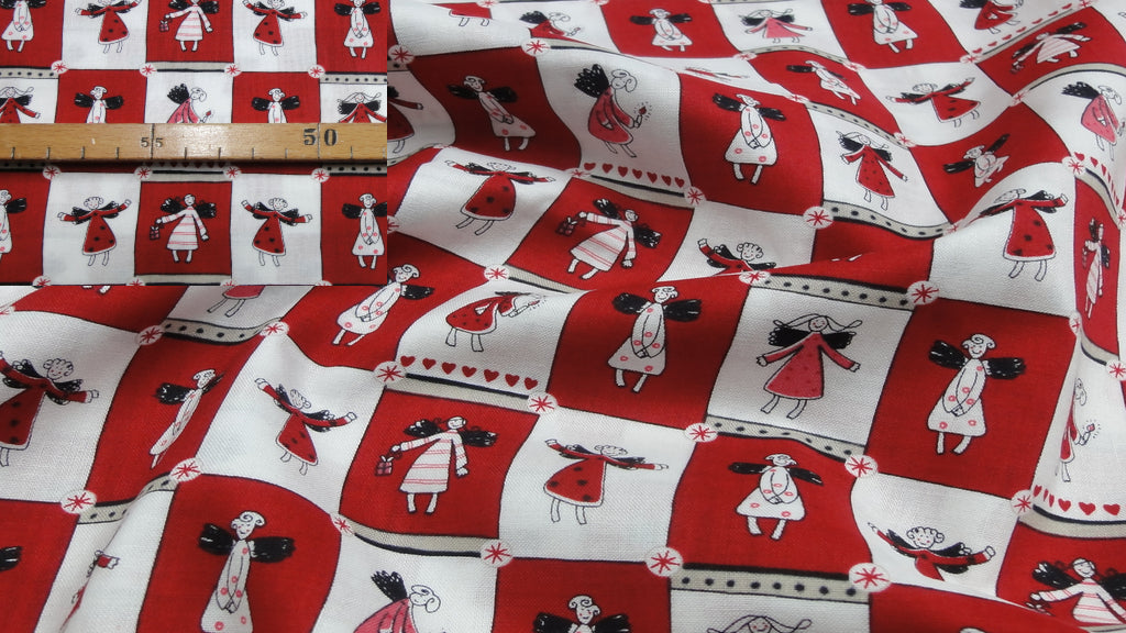 Rot~Wei&szlig; Weihnachten Bedruckt Baumwolle Stoff Engel